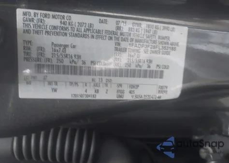 2015 Ford Focus Se z USA, uszkodzony, nr VIN 1FADP3F28FL353185